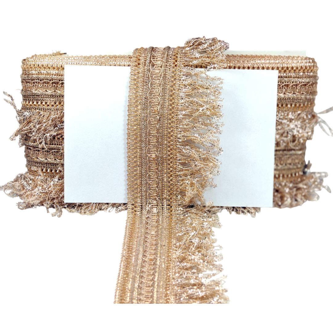 Kurlz 3.50 inch Zari Samosa with Glitter Fur Tassal/Jhalar Lace for Wedding Lehenga, Saree, Dupatta, Cocktail Party Dress, Craft | Size: 9 yards