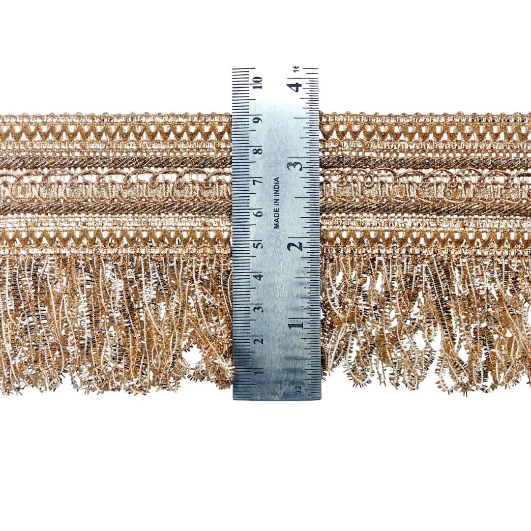 Kurlz 3.50 inch Zari Samosa with Glitter Fur Tassal/Jhalar Lace for Wedding Lehenga, Saree, Dupatta, Cocktail Party Dress, Craft | Size: 9 yards