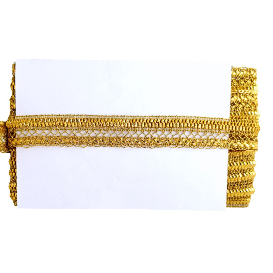 Gold lace trim on a white background