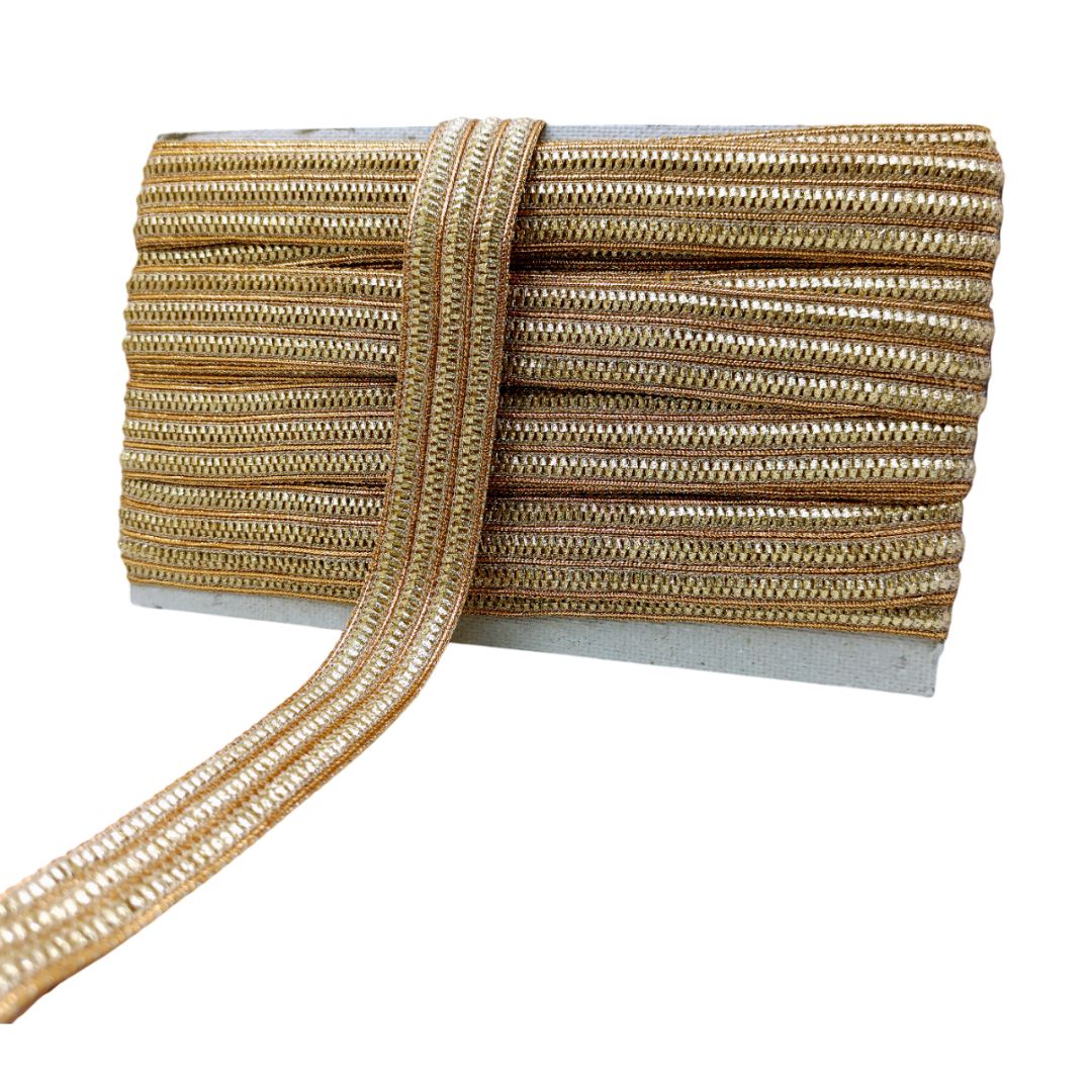 Gold ribbon with a textured pattern on a white background