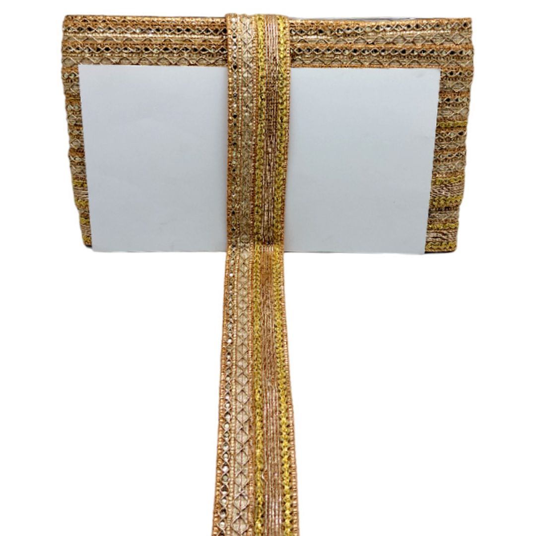 Decorative ribbon with a woven texture on a white background