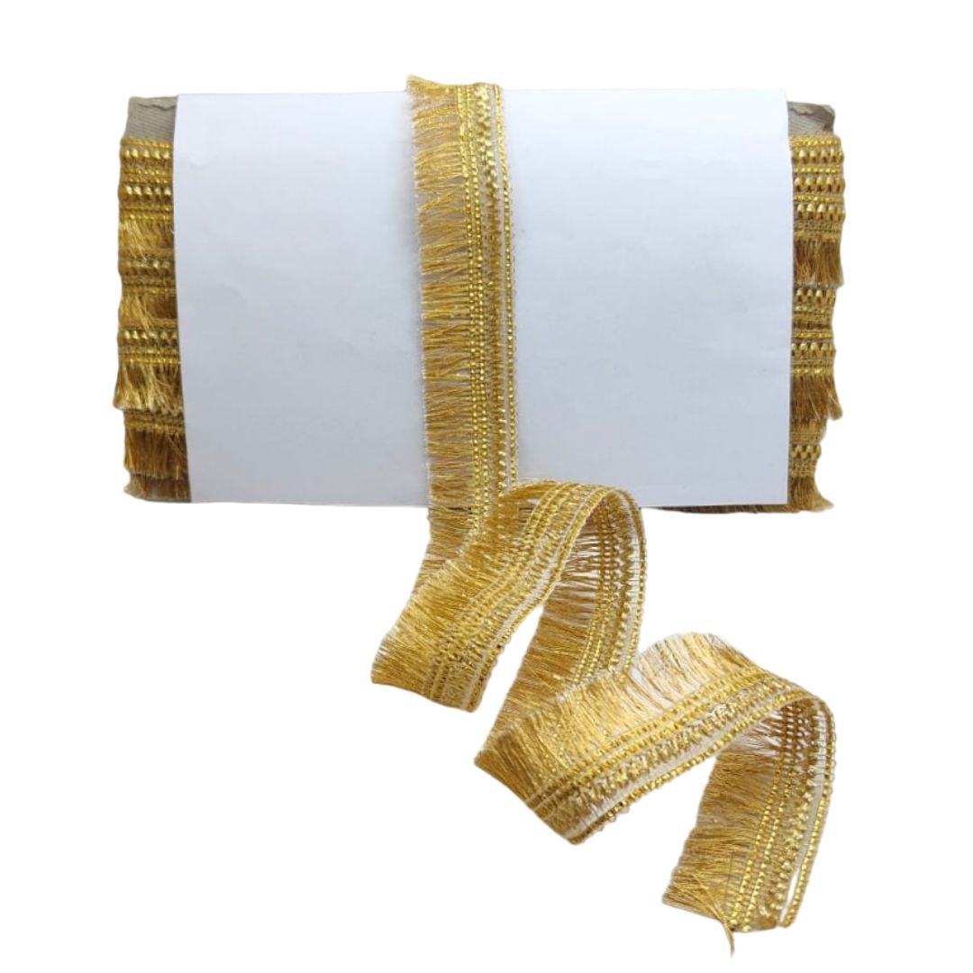 Gold fringe ribbon on a white background