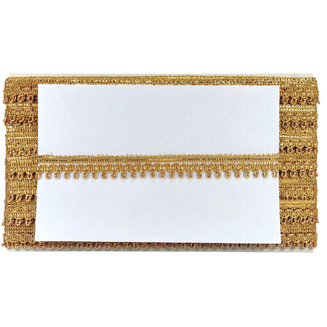 Gold clutch with white interior on a white background