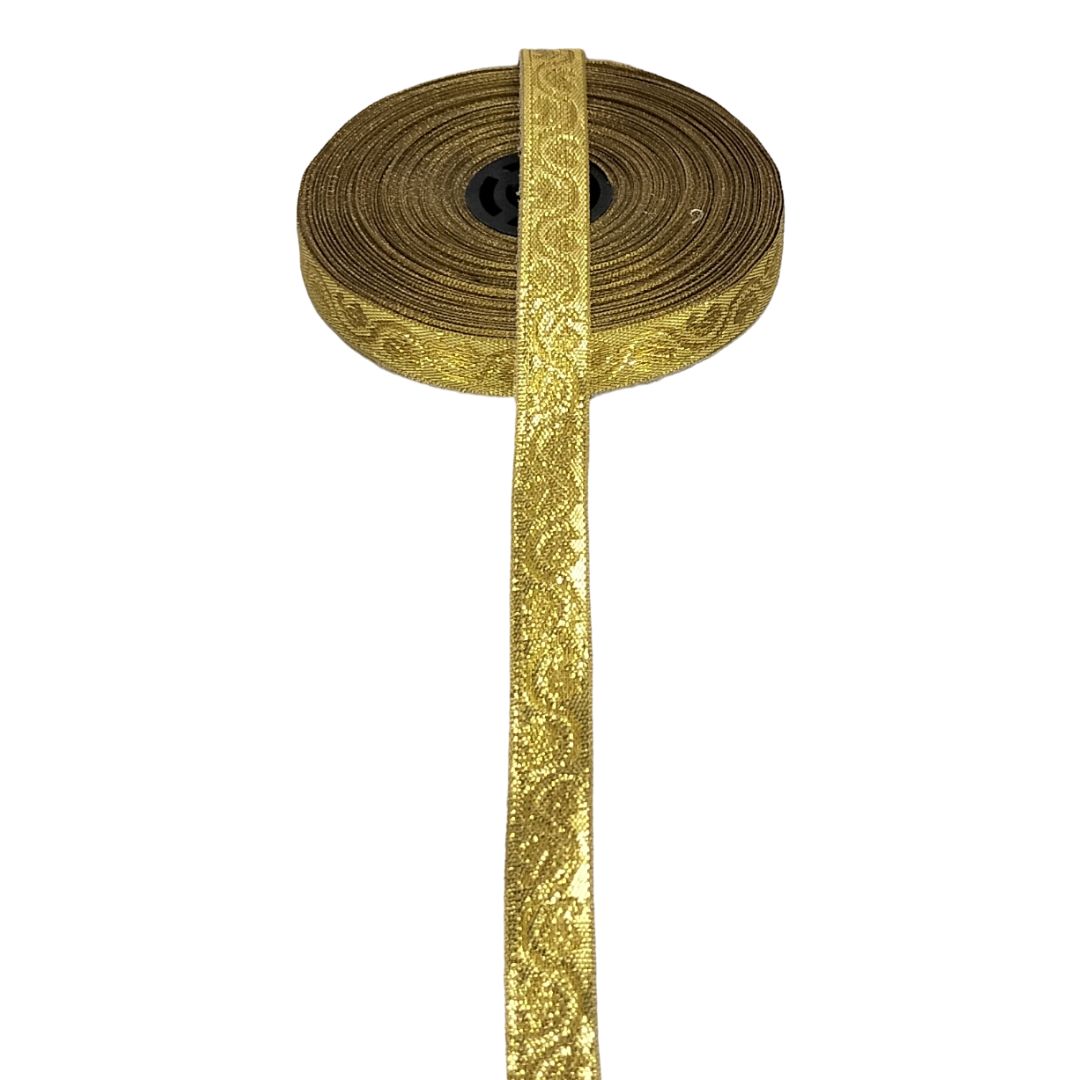 Gold decorative ribbon with pattern on a white background