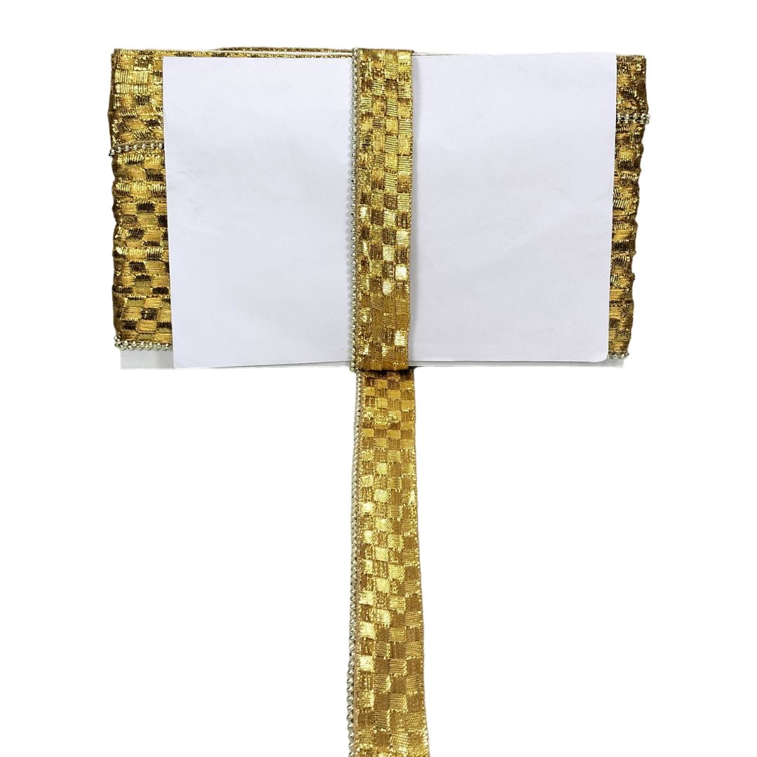 White book with gold decorative ribbon on a white background