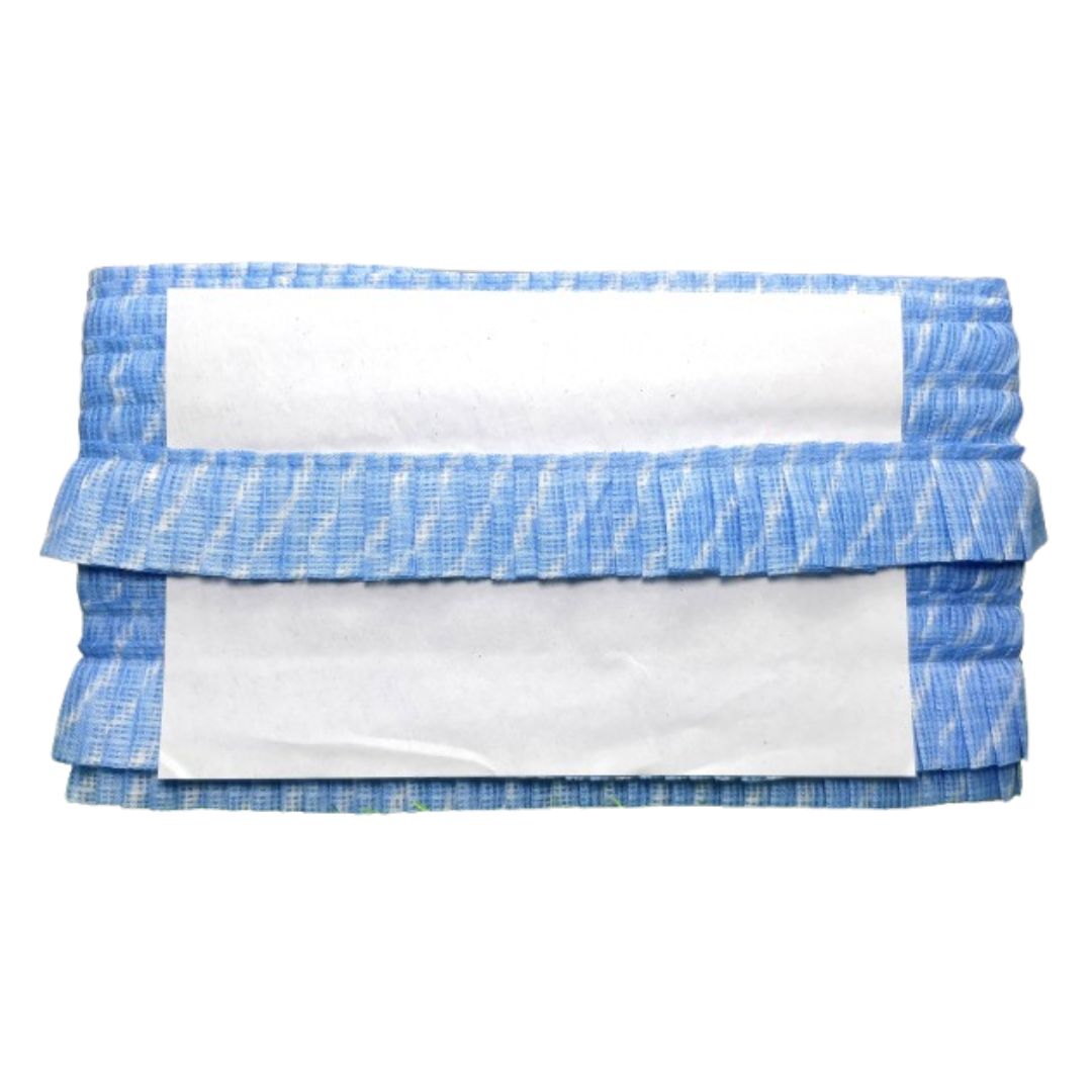 Stack of blue and white checkered cloths on a white background