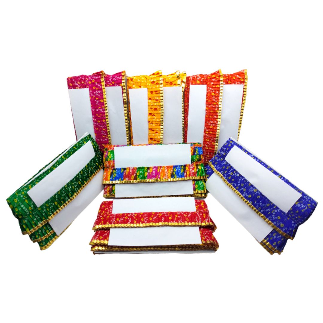 Colorful envelopes with decorative patterns on a white background