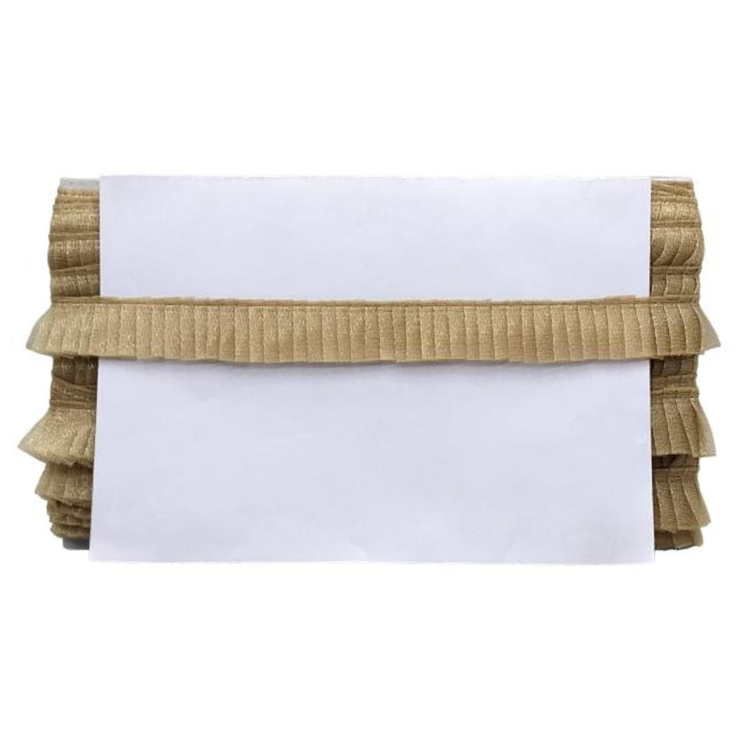 Clutch bag with ruffled design on a white background