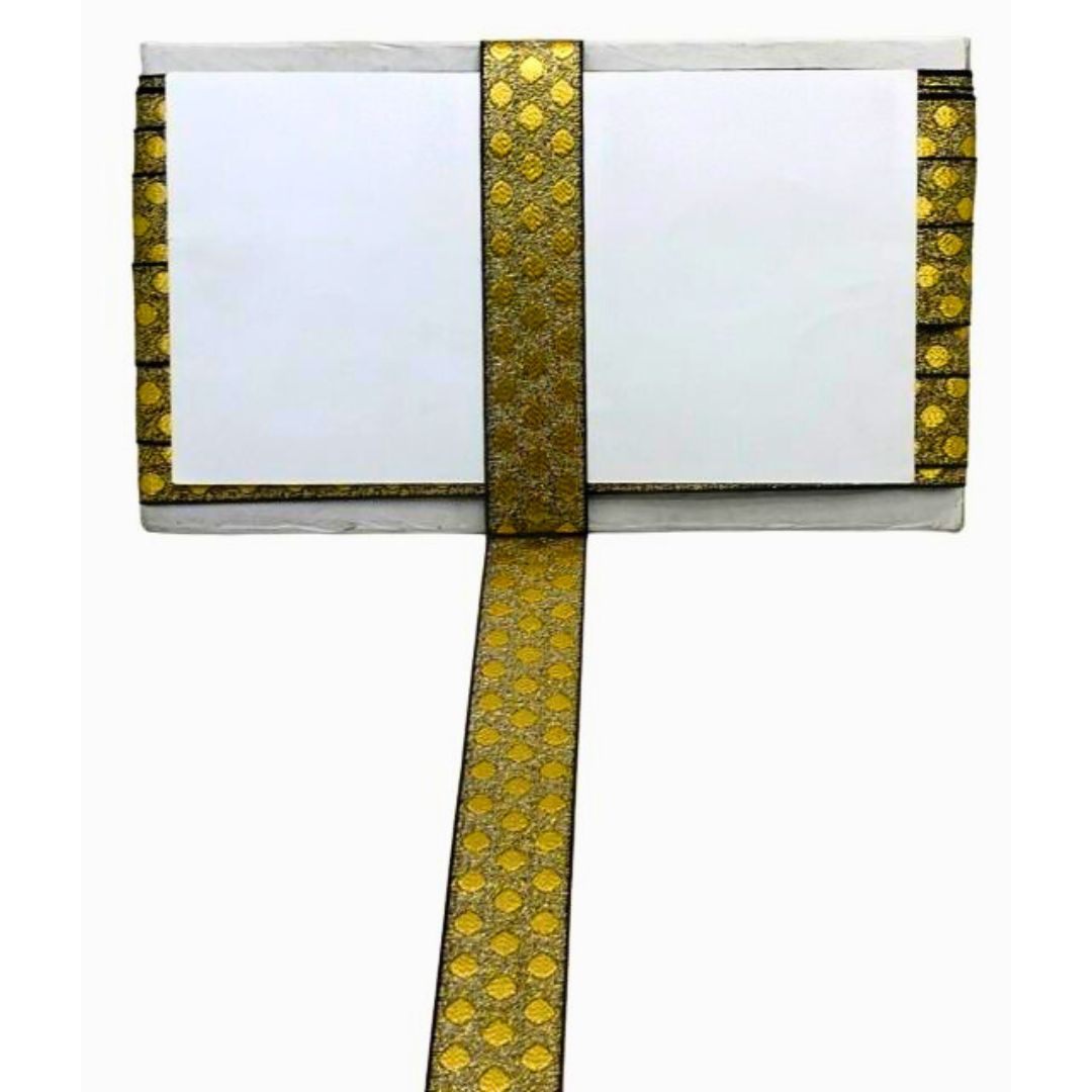 Decorative ribbon with gold pattern on a white background