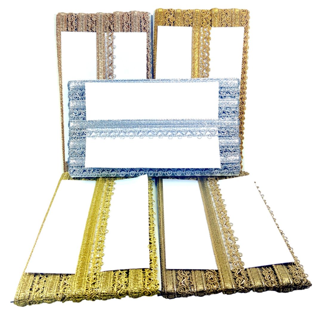Set of four woven picture frames in different colors on a white background