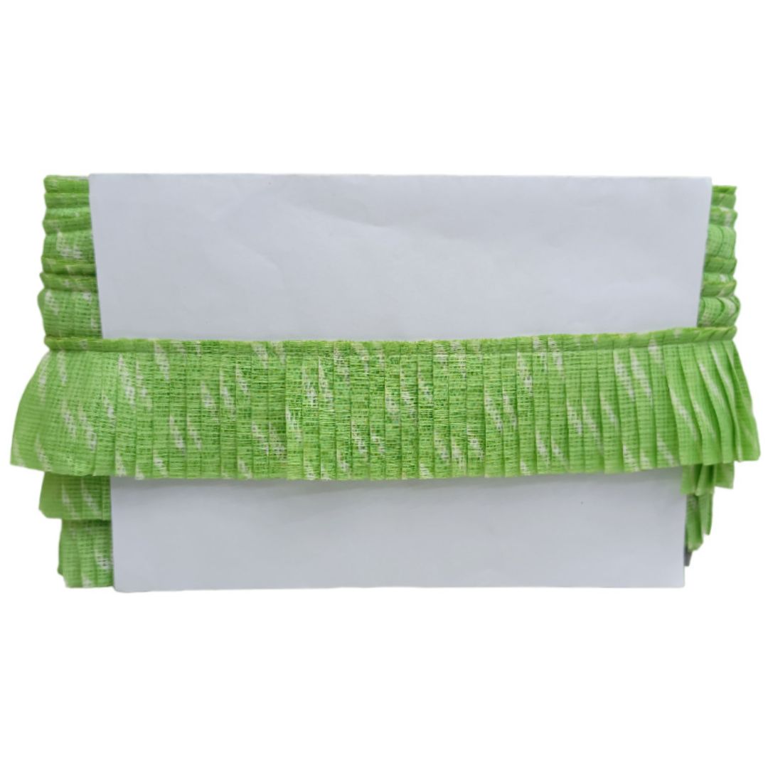 Green pleated clutch bag on a white background