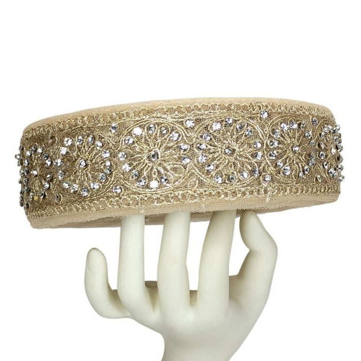 Kurlz 2 inch Pearl Matt Embroidery with Zarkan Handwork Border for Wedding Saree, Lehenga, Dupatta, Evening Gown, Sherwani Stoles | Size: 9 yards