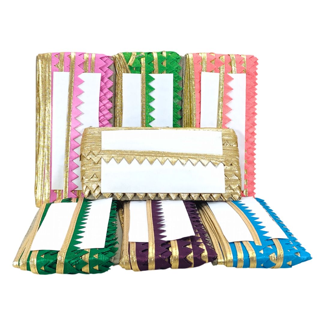 Colorful woven chair with geometric patterns on a white background