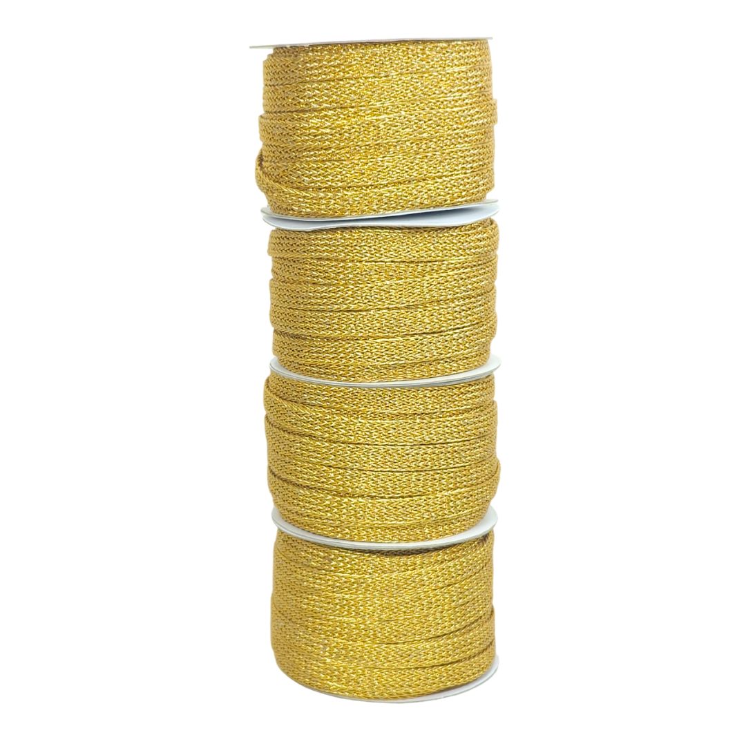 Gold braided cord on a white background