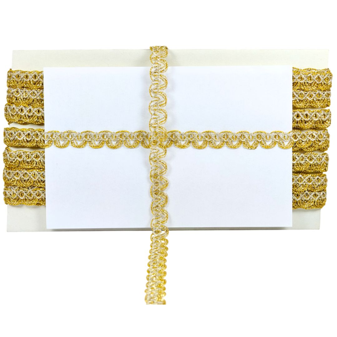 Gold lace trim on a white background