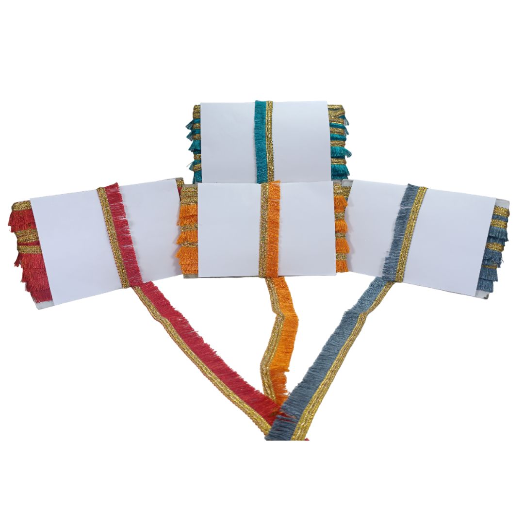 Colorful traditional headband with white center on a white background