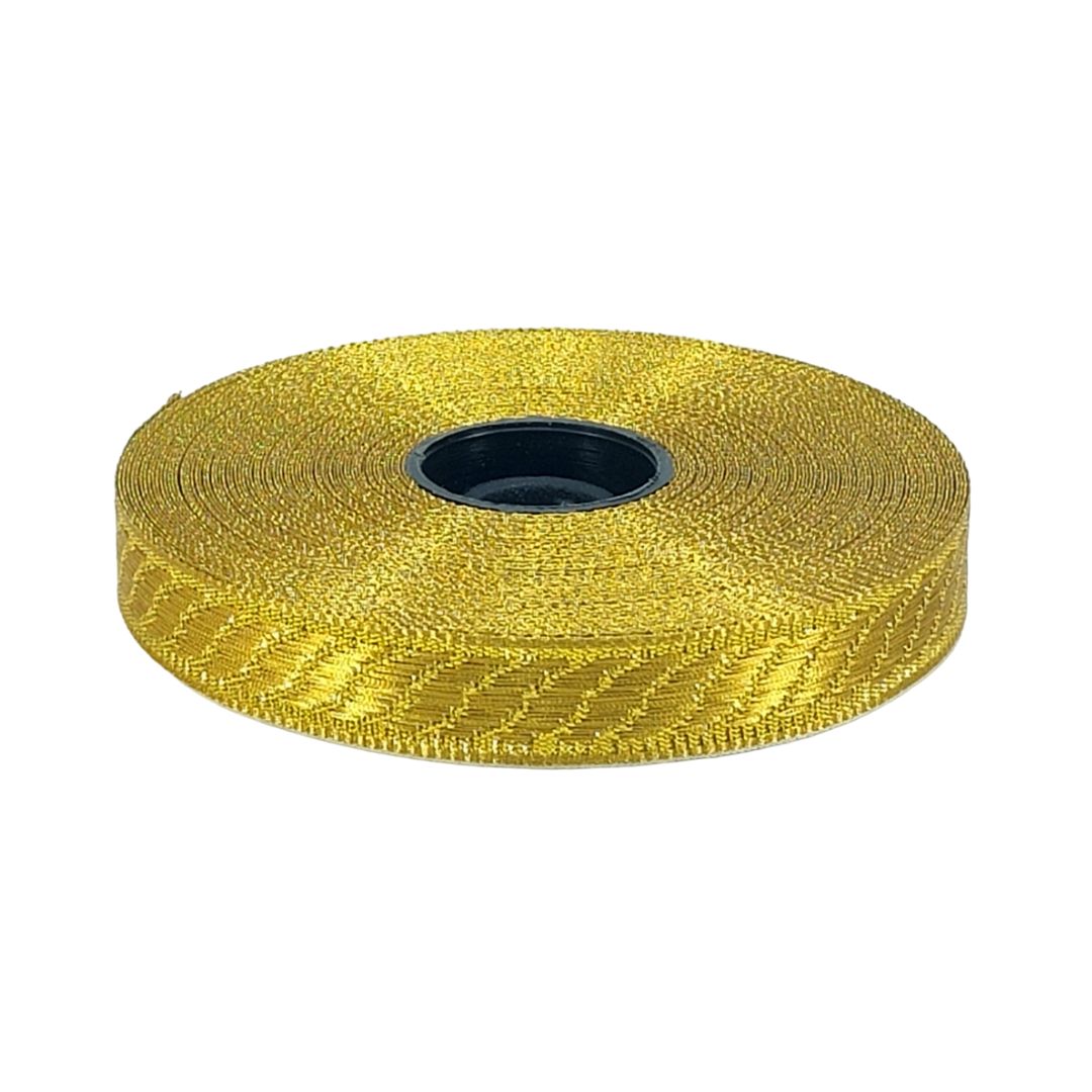 Roll of yellow woven tape on a white background