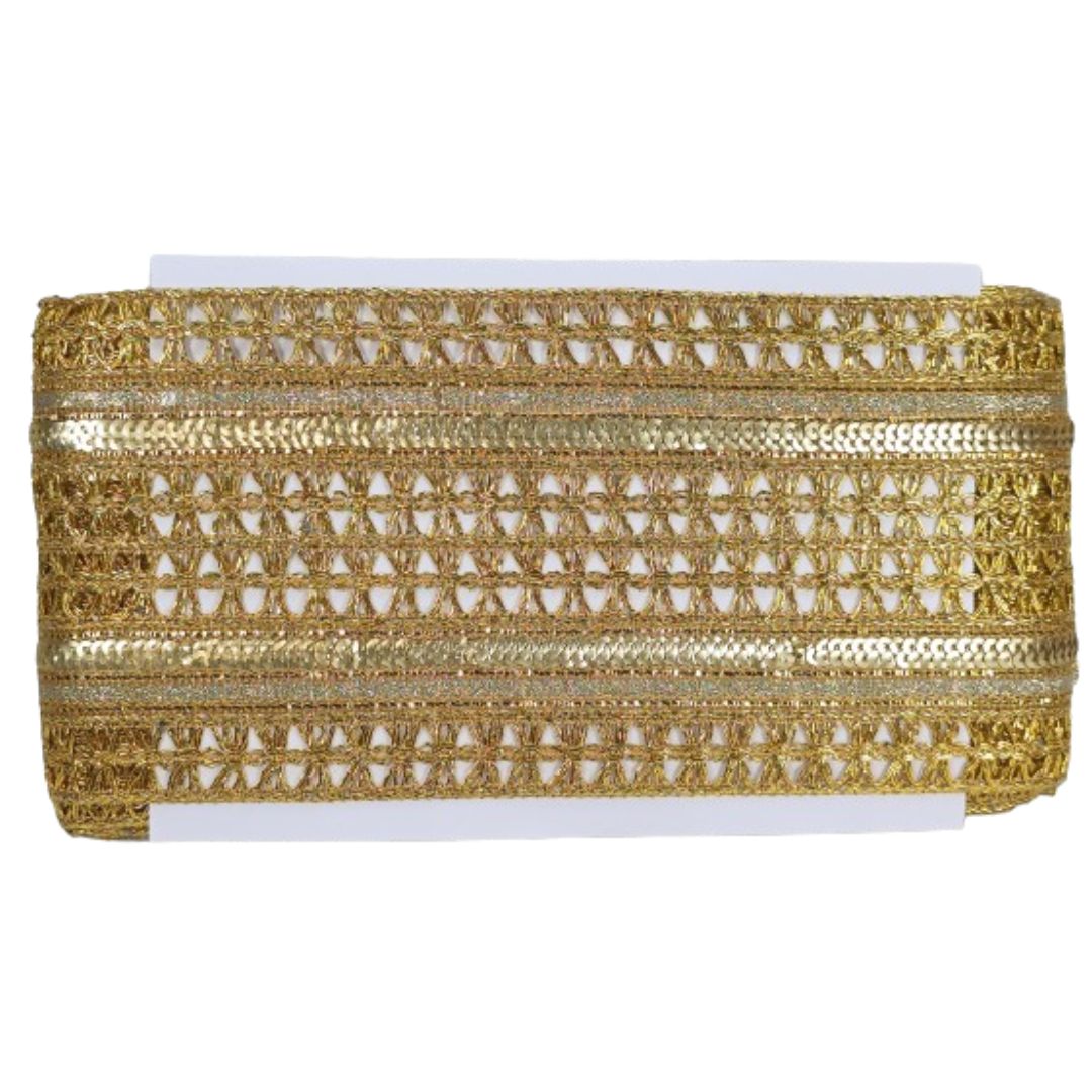 Gold clutch with textured pattern on a white background
