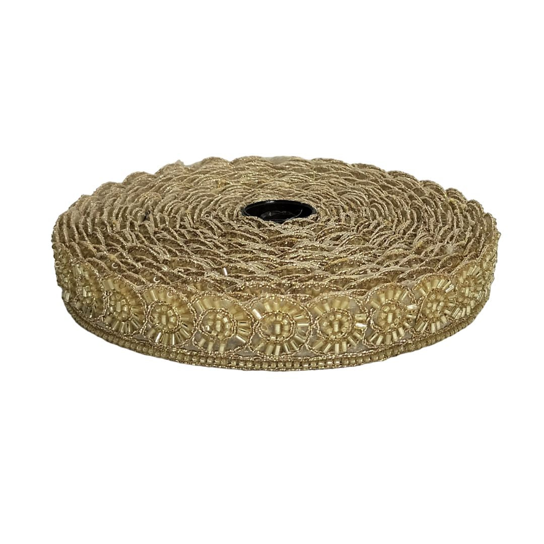 Roll of decorative jute ribbon with a textured pattern on a white background