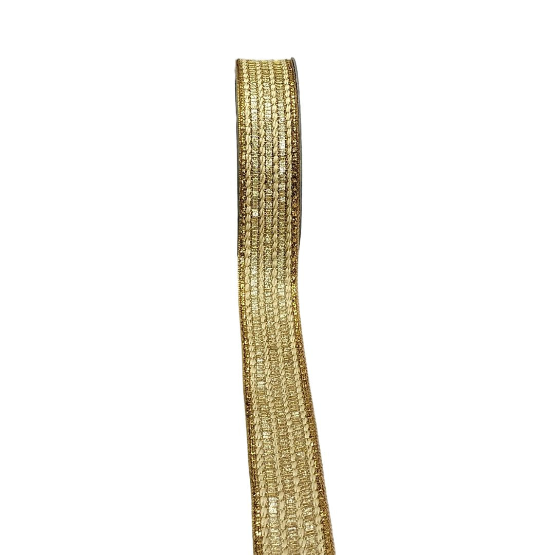 Gold mesh ribbon on a white background