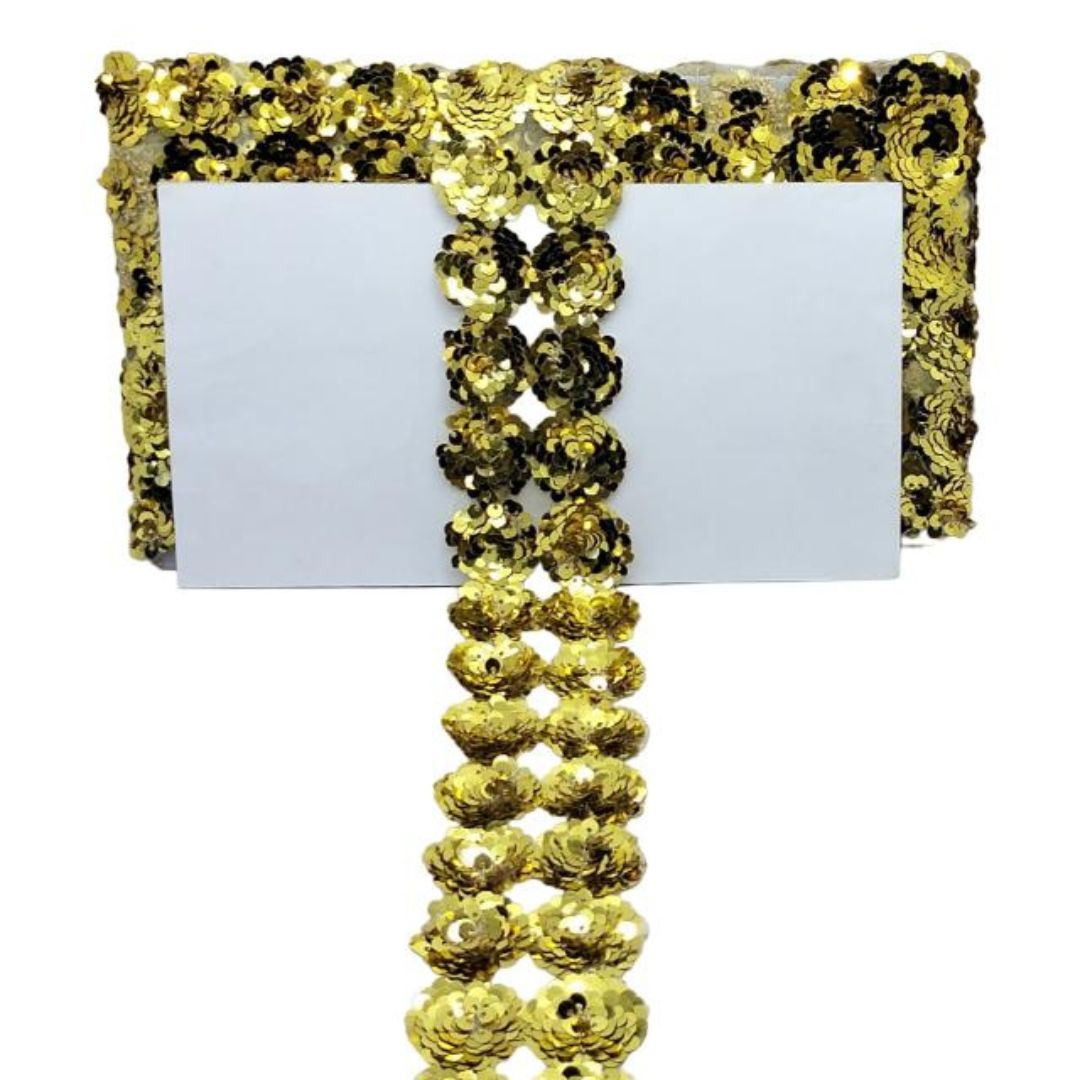 Kurlz 2 inch Exclusive 2 Line Metallic Sequins Embroidery Border For Sarees, Lehenga, Suits, Blouses, Dupatta, Art & Craft | Size: 9 Yards