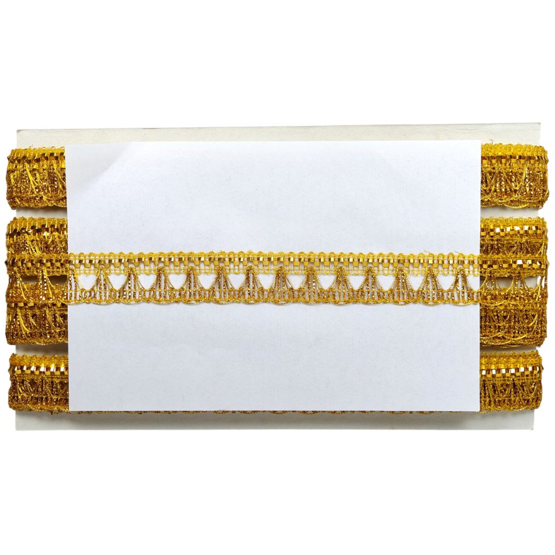 Gold lace trim on a white background