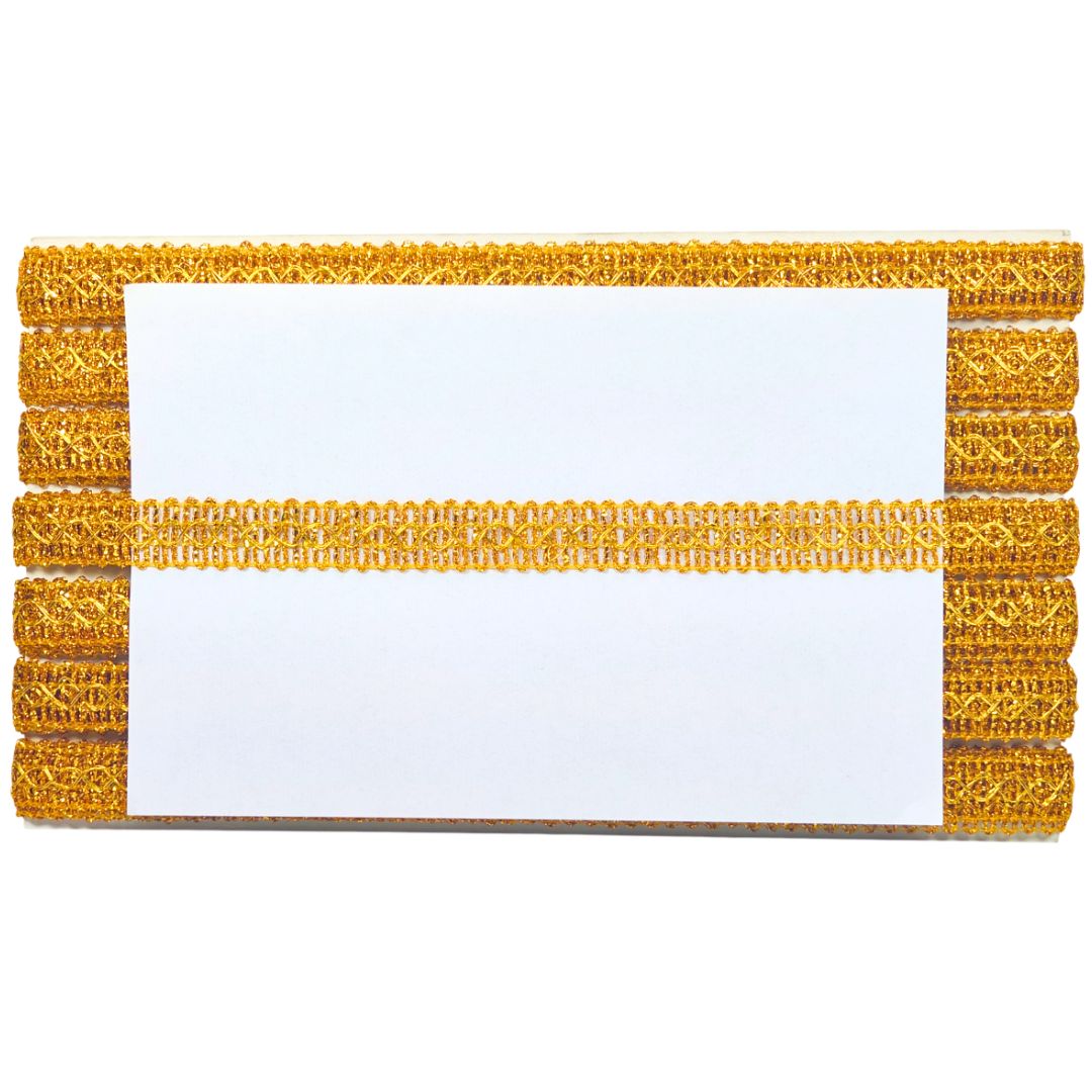 Gold woven border with a white center on a white background