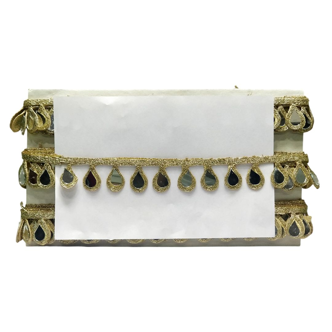 Kurlz 1 inch Fancy Pearl White Silk Thread Embroidery with Mirror Lace For Kurtis, Dresses, Necks | Size: 9 Yards