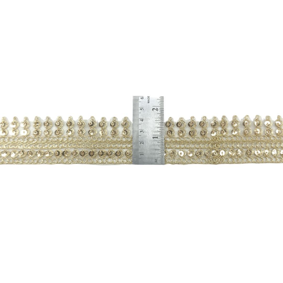 Decorative ribbon with a ruler for scale on a white background