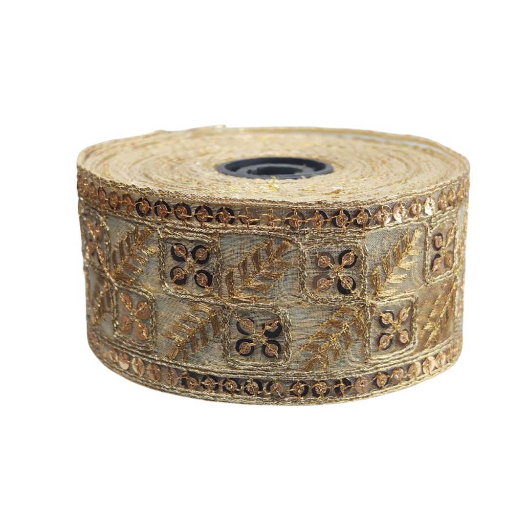 Decorative ribbon roll with intricate patterns on a white background
