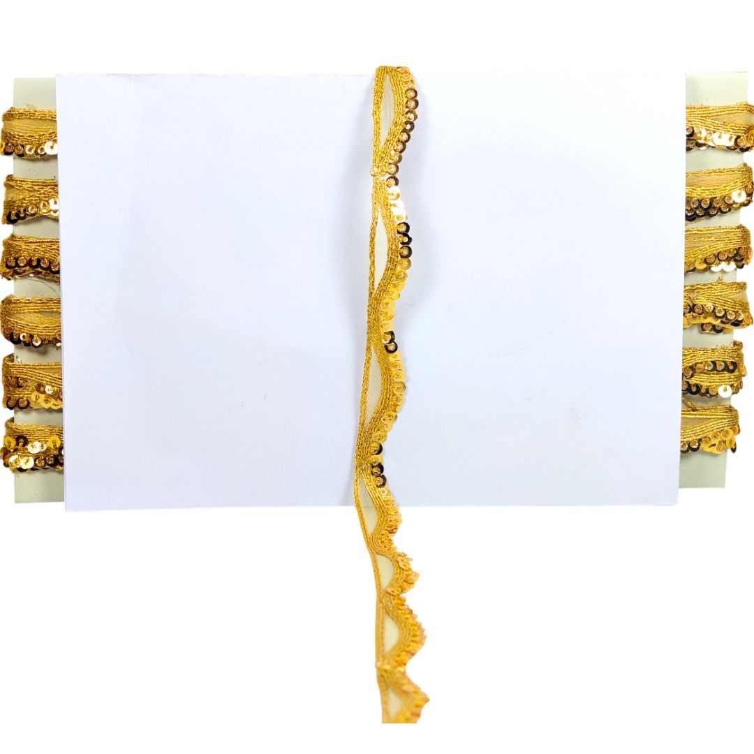 Decorative gold belt with sequins on a white background