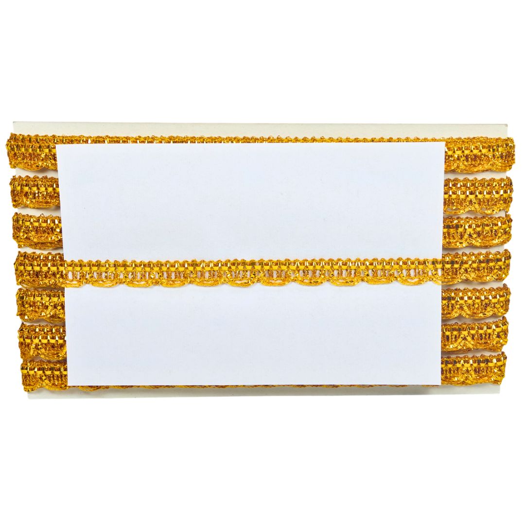 Gold lace trim on a white background