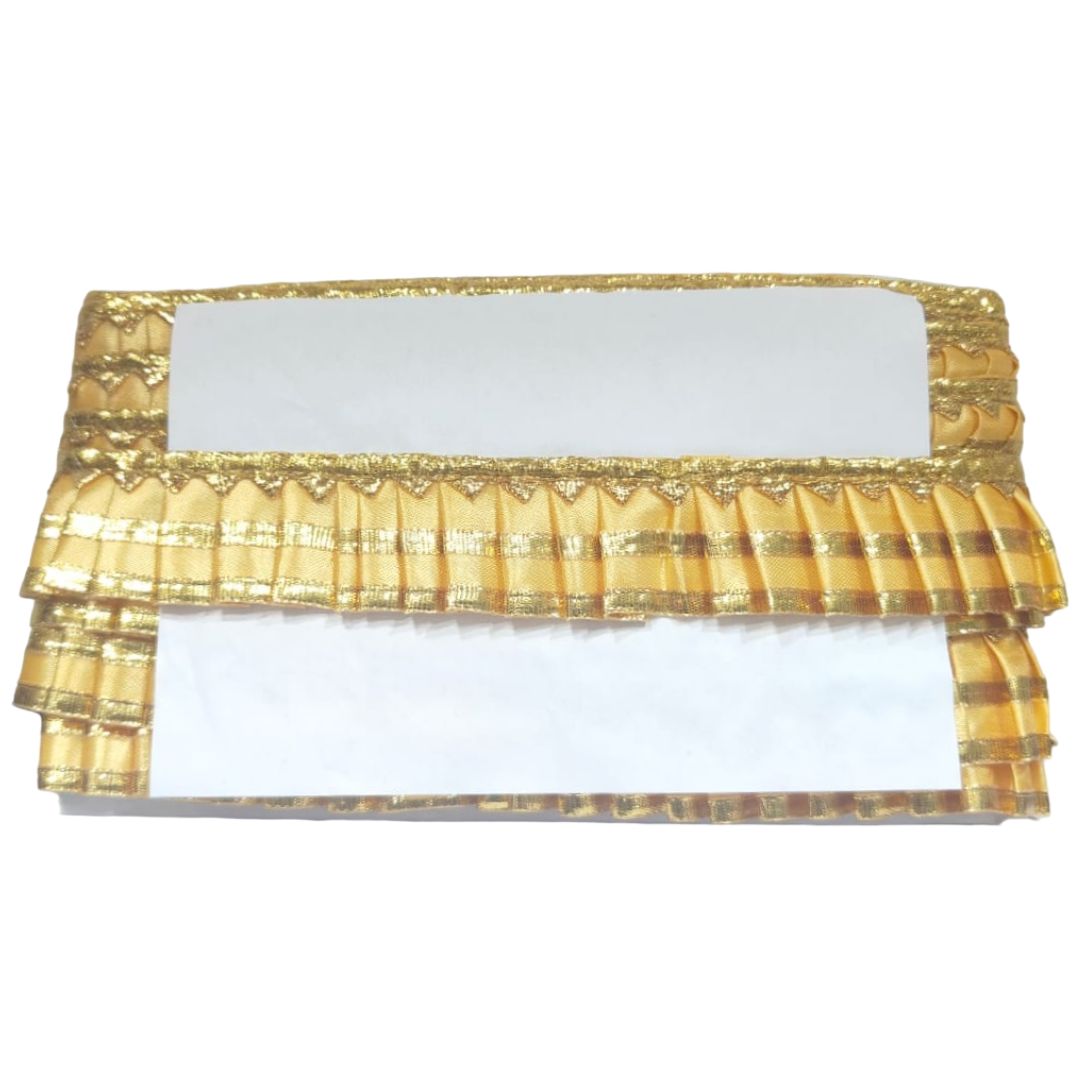 Decorative cornice with gold trim on a white background