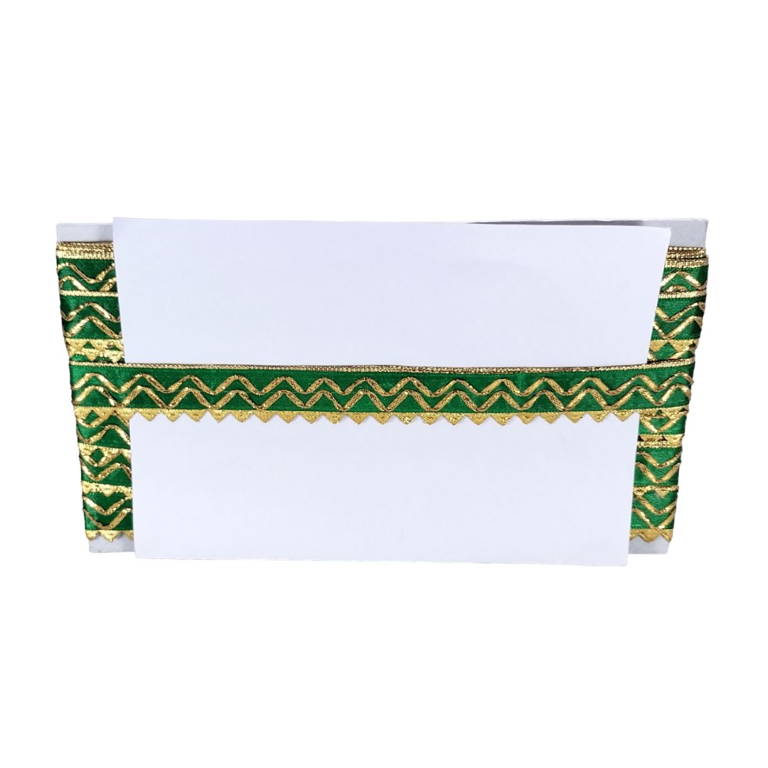 Kurlz 1 inch Satin Silk with Golden Piping, Gota Patti & Golden Samosa Lace For Laddo Gopal Poshak, Handicrafts, Puja Aasan, Singhasan | Size: 9 Yards