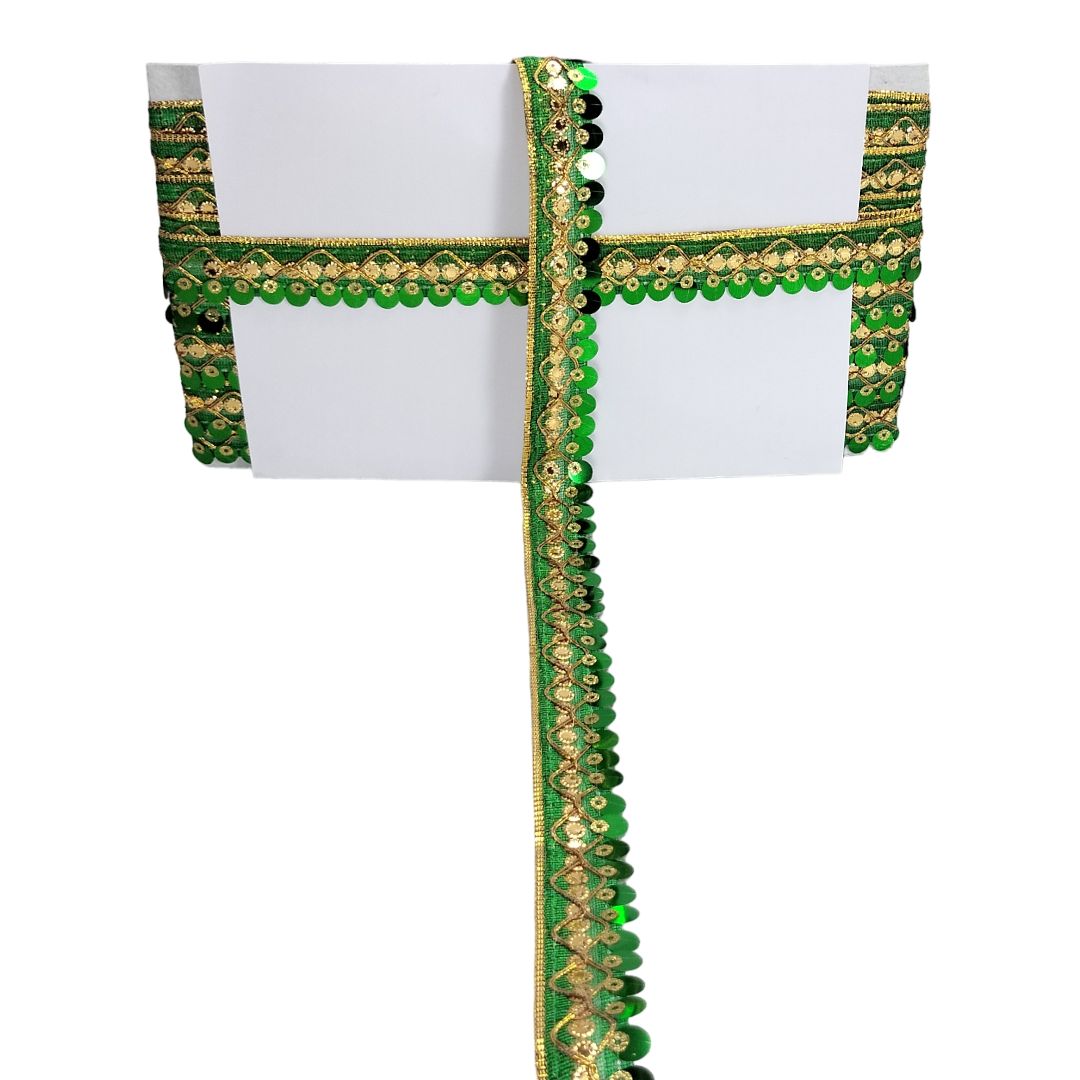 Green and gold decorative border on a white background