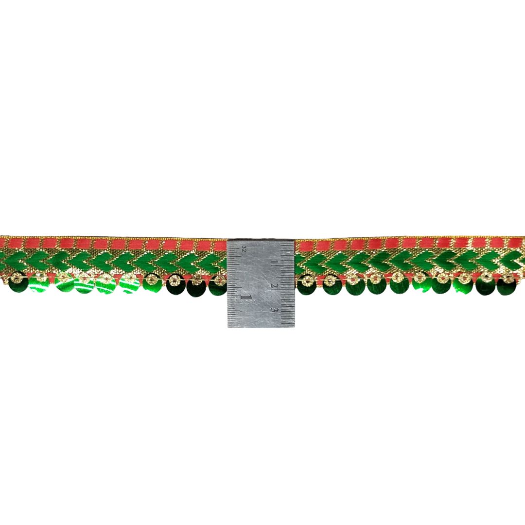 Decorative border with red, green, and gold colors on a white background