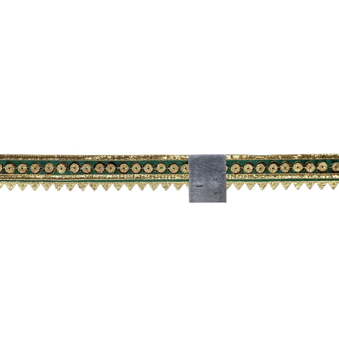 Decorative border with green and gold pattern on a white background