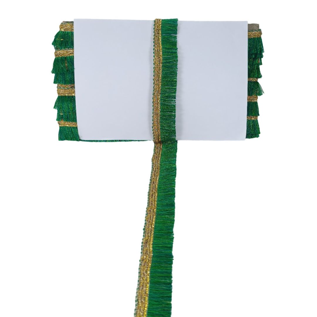 Green and gold decorative border on a white background