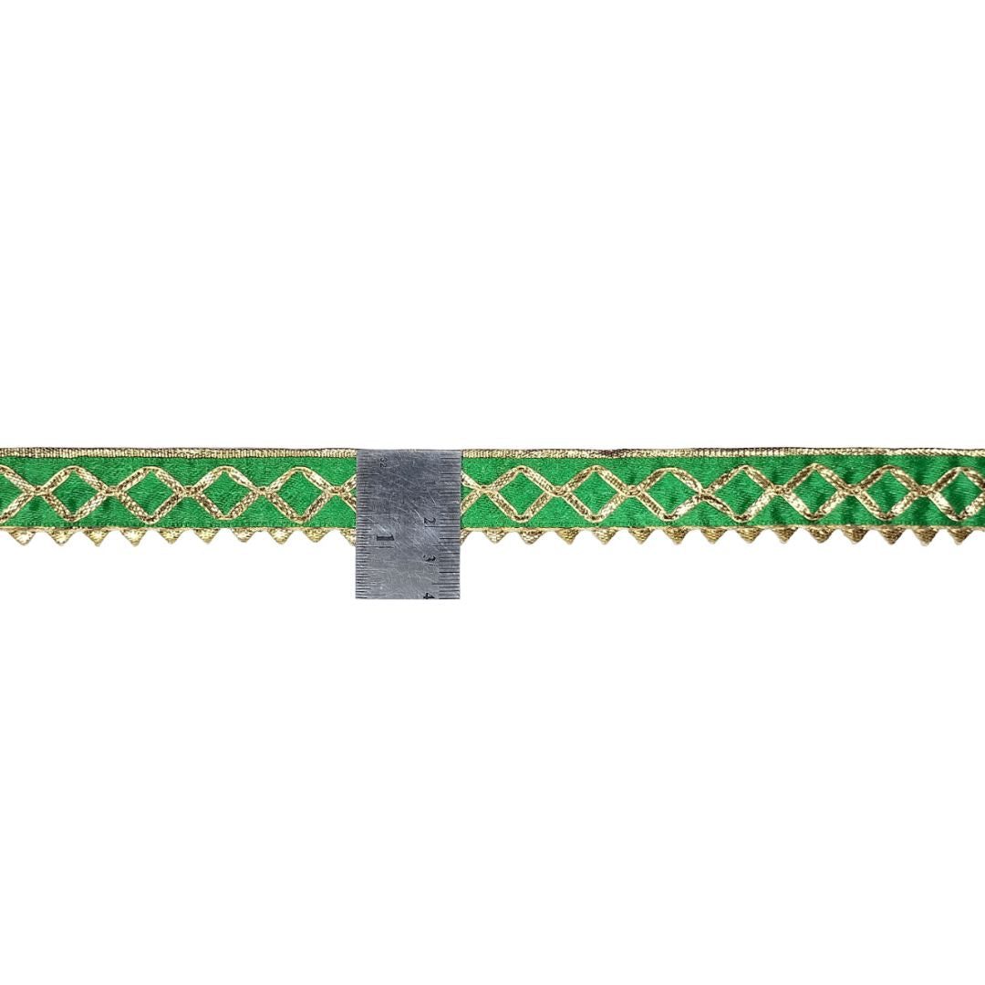 Green border with gold pattern on a white background
