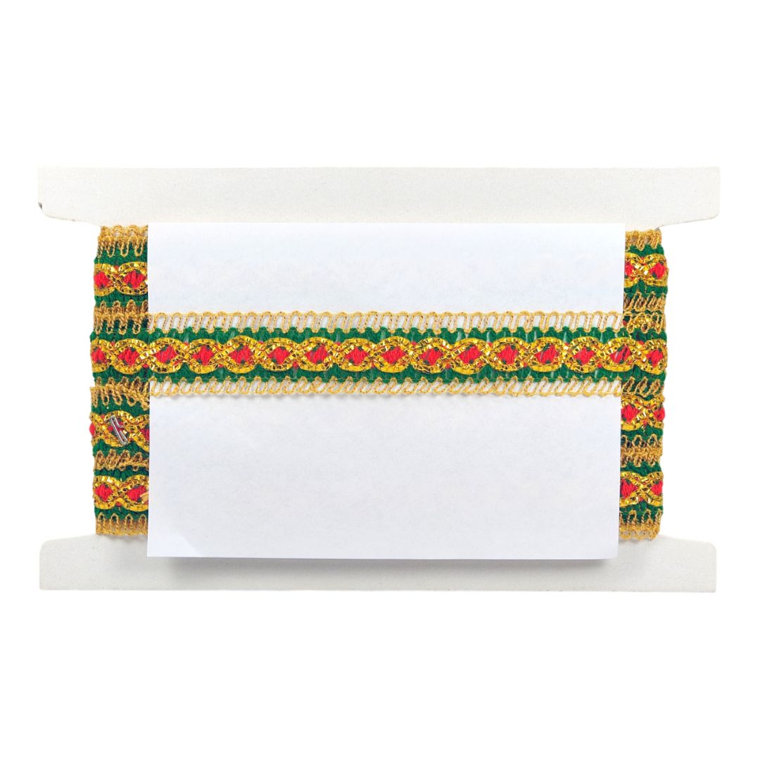Decorative card holder with colorful ribbon on a white background