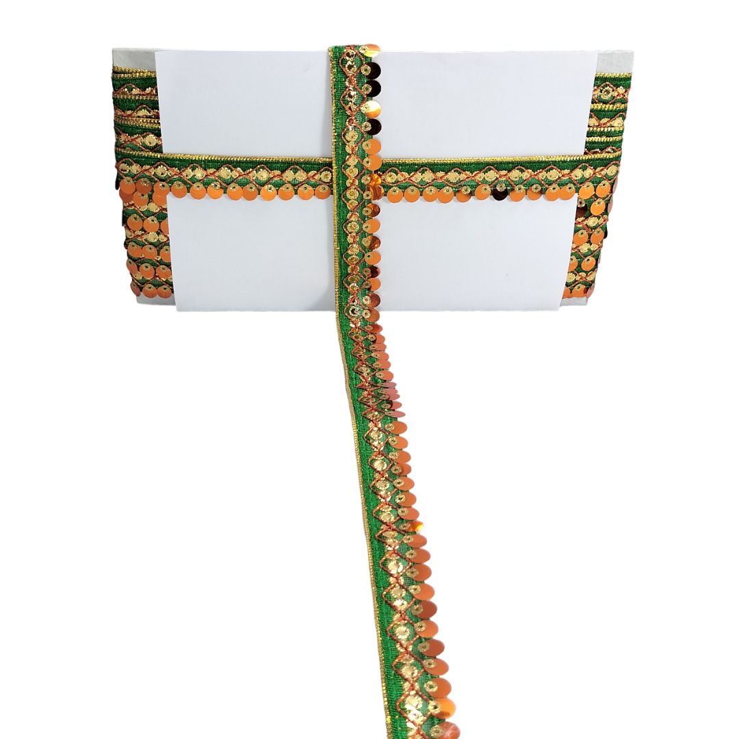 Decorative white box with green and orange border on a white background