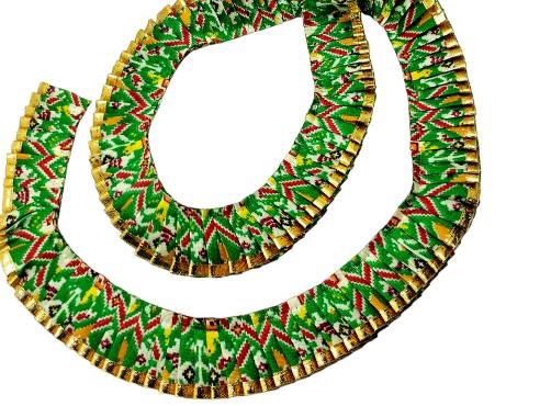 Colorful necklaces with geometric patterns on a white background