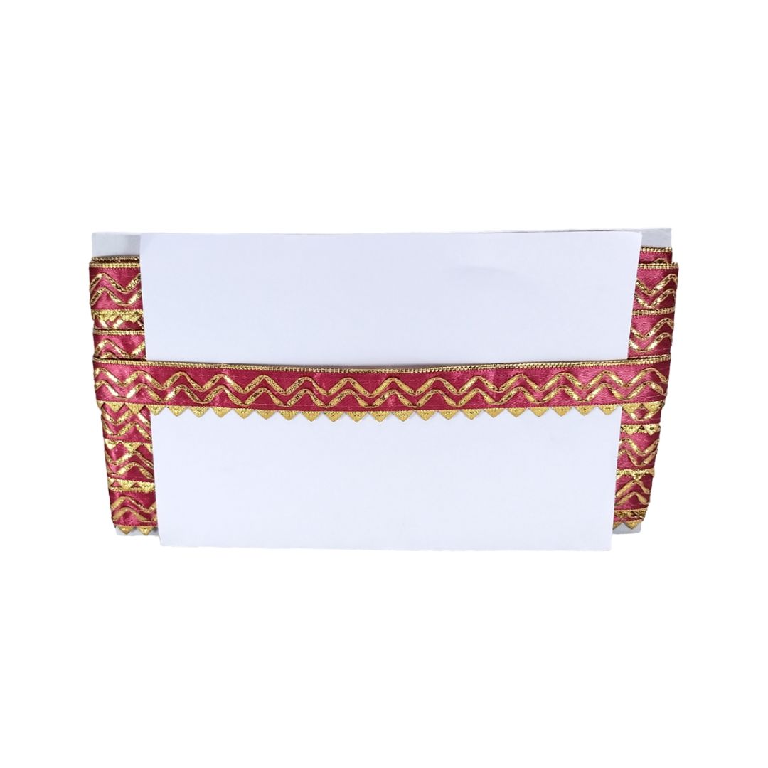 Kurlz 1 inch Satin Silk with Golden Piping, Gota Patti & Golden Samosa Lace For Laddo Gopal Poshak, Handicrafts, Puja Aasan, Singhasan | Size: 9 Yards