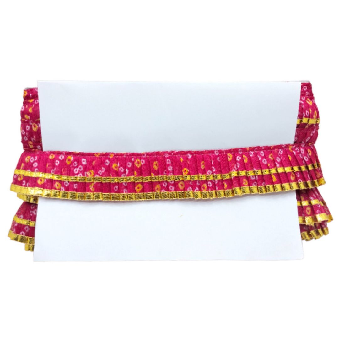 Kurlz 2 Line Bandhej Printed and Golden Gota Patti Exclusive Frill For Lehenga, Dupatta, Art & Craft, Singhasan, Ladoo Gopal Poshak | Size: 9 Yards