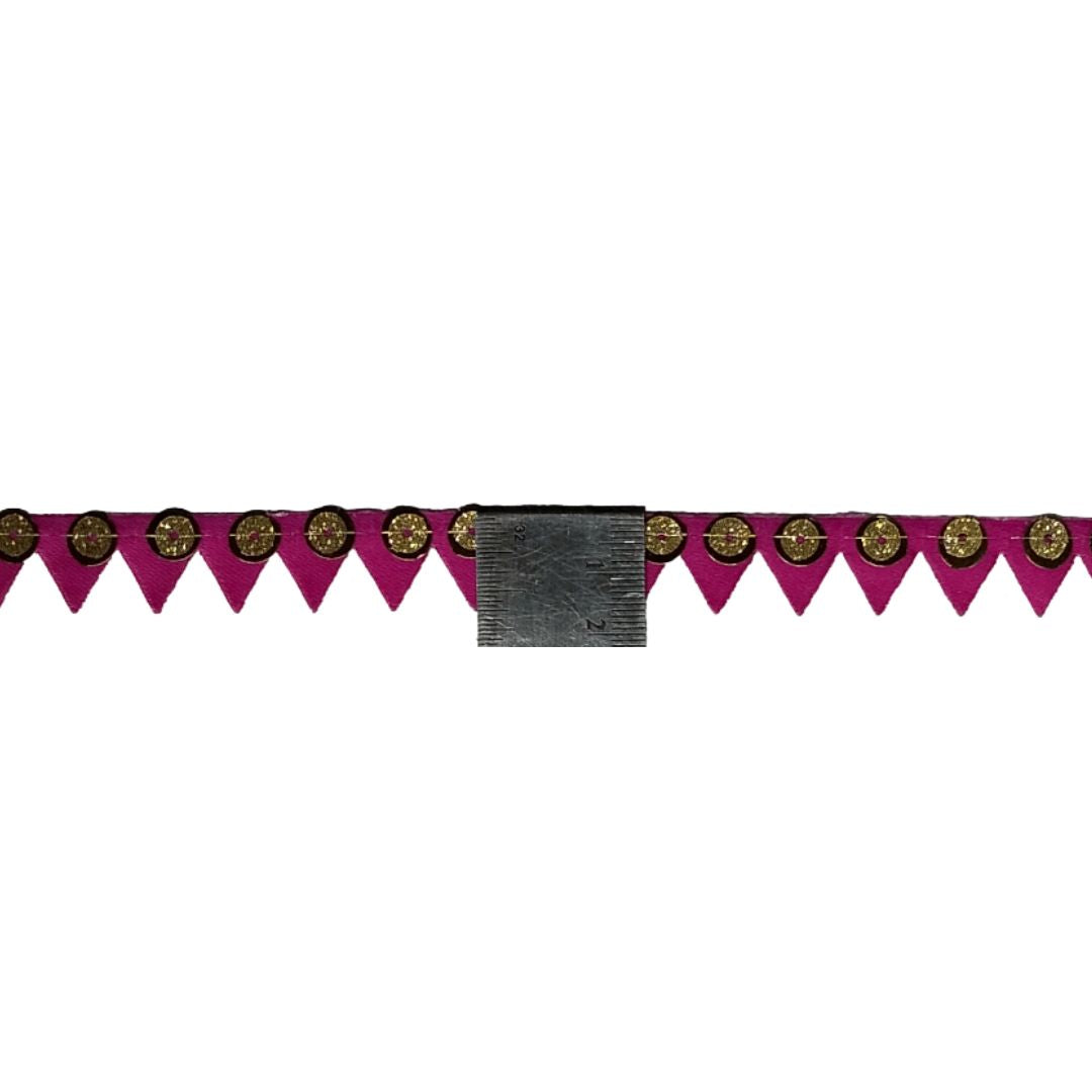 Decorative border with pink and gold elements on a white background