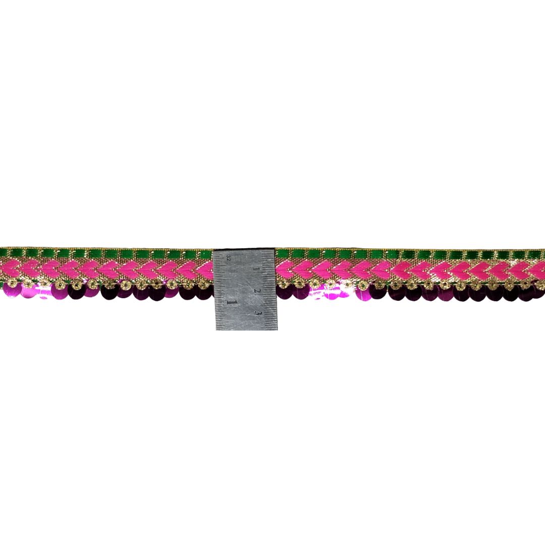 Decorative border with pink and green pattern on a white background