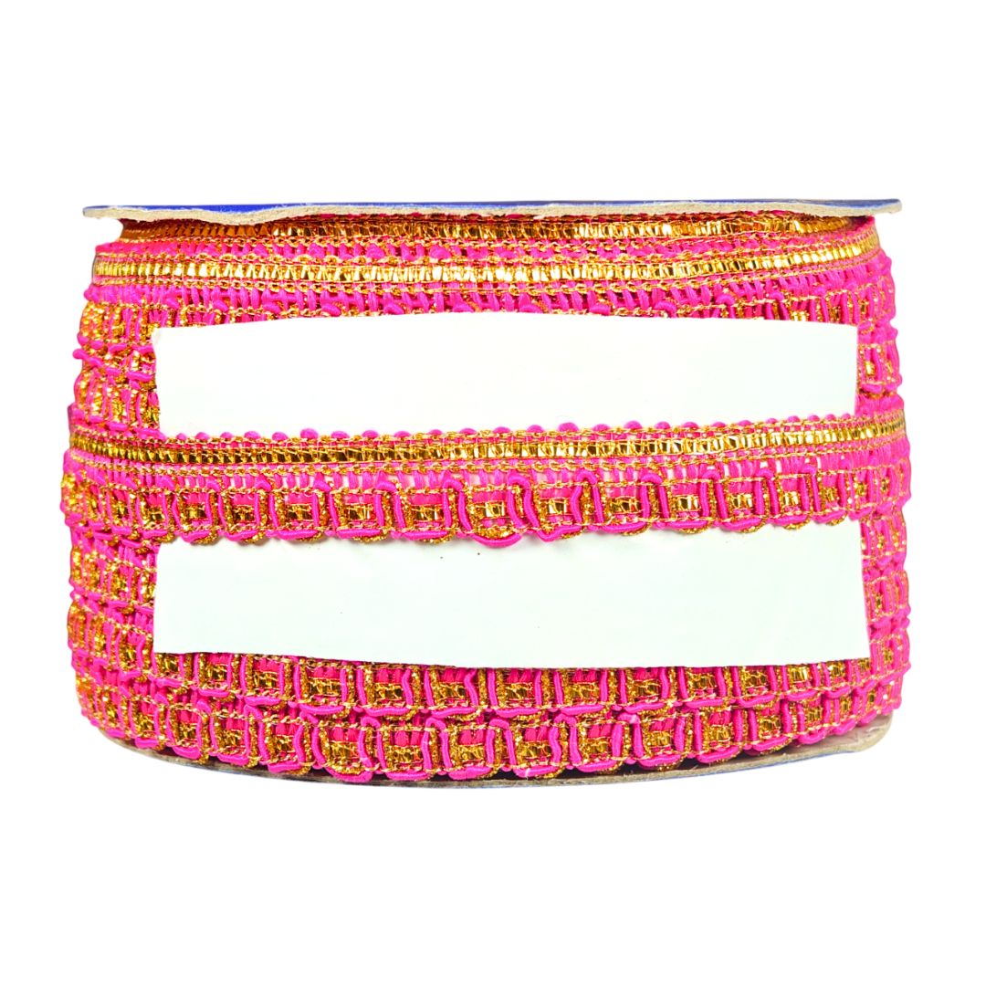 Pink and gold beaded bracelet on a white background