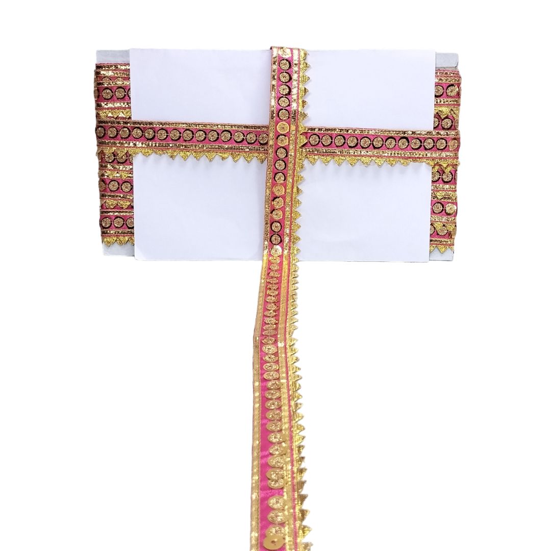 Decorative border with gold and pink patterns on a white background