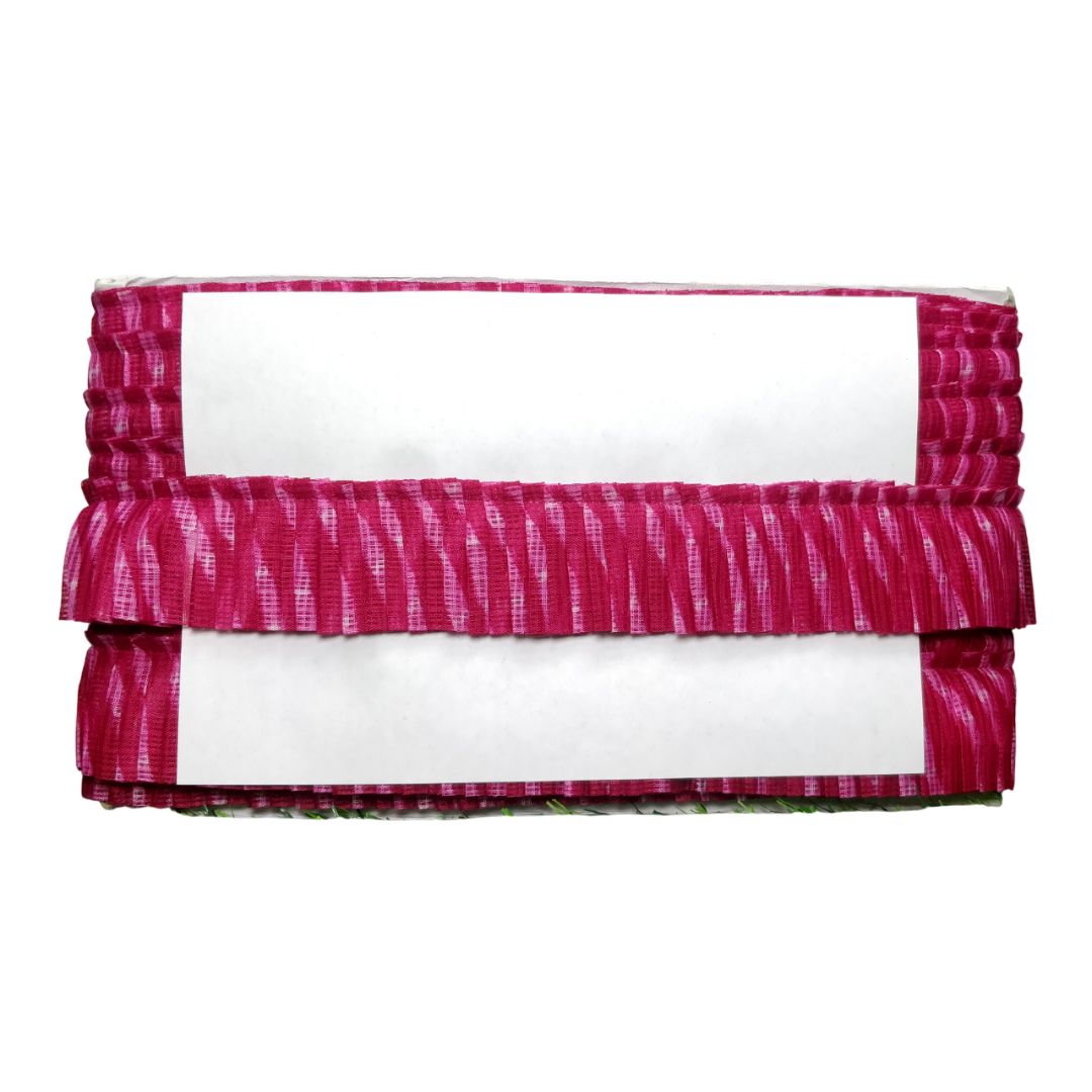 Two white boxes with pink and white striped ribbons on a white background