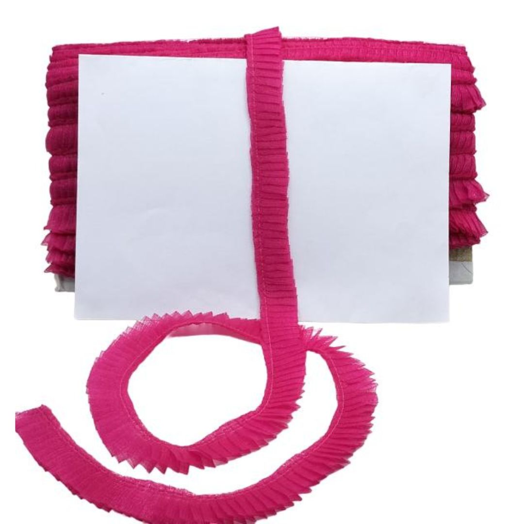 White paper with pink ribbed border and matching ribbon on a white background